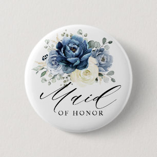 Dusty Blue Navy Champagne Ivory Maid of Honor Ronde Button 5,7 Cm