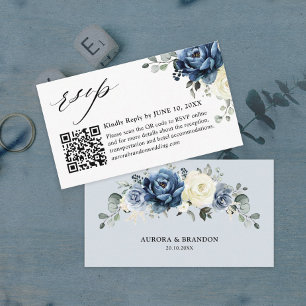 Dusty Blue Navy Champagne Ivory QR code RSVP Informatiekaartje