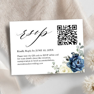 Dusty Blue Navy Champagne Ivory QR code RSVP Informatiekaartje