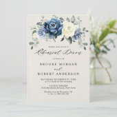 Dusty Blue Navy Champagne Ivory Rehearsal Dinner I Kaart (Staand voorkant)