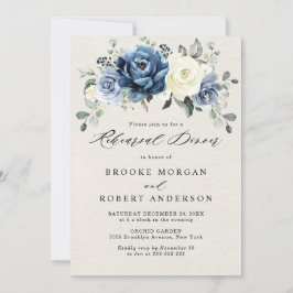 Dusty Blue Navy Champagne Ivory Rehearsal Dinner I Kaart