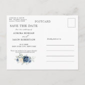 Dusty Blue Navy Champagne Ivory Save the Date Aankondigingskaart (Achterkant)