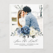 Dusty Blue Navy Champagne Ivory Save the Date Briefkaart (Voorkant)