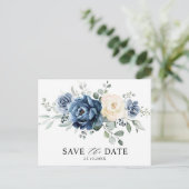 Dusty Blue Navy Champagne Ivory Save the Date Briefkaart (Staand voorkant)