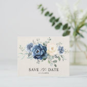 Dusty Blue Navy Champagne Ivory Save the Date Post Briefkaart (Staand voorkant)