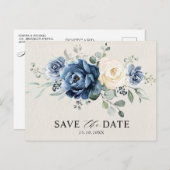 Dusty Blue Navy Champagne Ivory Save the Date Post Briefkaart (Voorkant / Achterkant)
