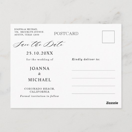 Dusty Blue Navy Champagne Ivory Save the Date Post Briefkaart (Achterkant)