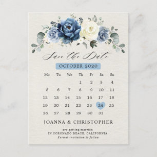 Dusty Blue Navy Champagne Ivory Save the Date Post Briefkaart