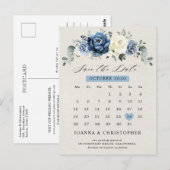 Dusty Blue Navy Champagne Ivory Save the Date Post Briefkaart (Voorkant / Achterkant)