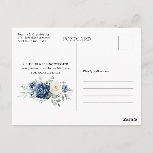 Dusty Blue Navy Champagne Ivory Save the Date Post Briefkaart (Achterkant)