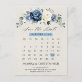 Dusty Blue Navy Champagne Ivory Save the Date Post Briefkaart (Voorkant)