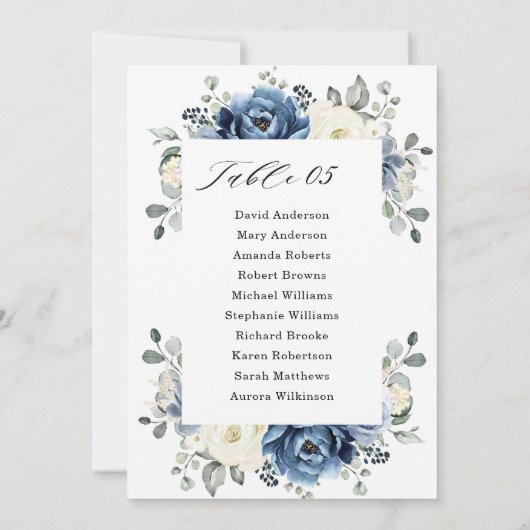 Dusty Blue Navy Champagne Ivory Seating Chart Card Kaart (Achterkant)