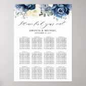Dusty Blue Navy Champagne Ivory Seating Chart Poster (Voorkant)