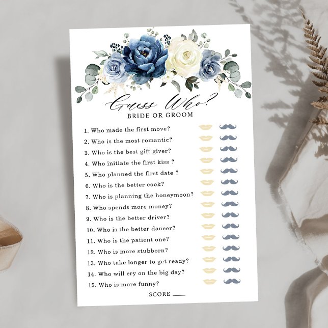 Dusty Blue Navy Champagne Ivory Vrijgezellenfeest  (Dusty Blue Navy Champagne Ivory Bridal Shower Game, Guess who bride or groom?)