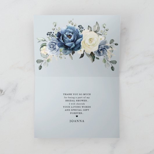 Dusty Blue Navy Champagne Ivory Vrijgezellenfeest Bedankkaart (Binnen)