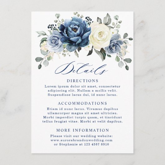 Dusty Blue Navy Champagne Ivory Wedding Details En Informatiekaartje (Voorkant)