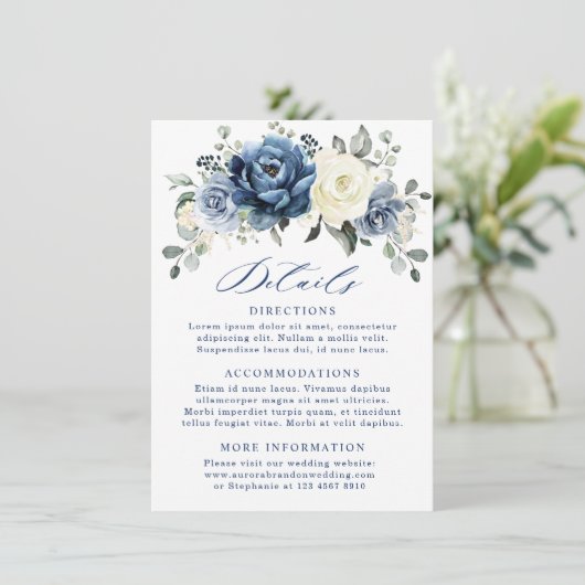 Dusty Blue Navy Champagne Ivory Wedding Details En Informatiekaartje (Staand voorkant)