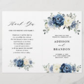Dusty Blue Navy Champagne Ivory Wedding Programme (Voorkant)