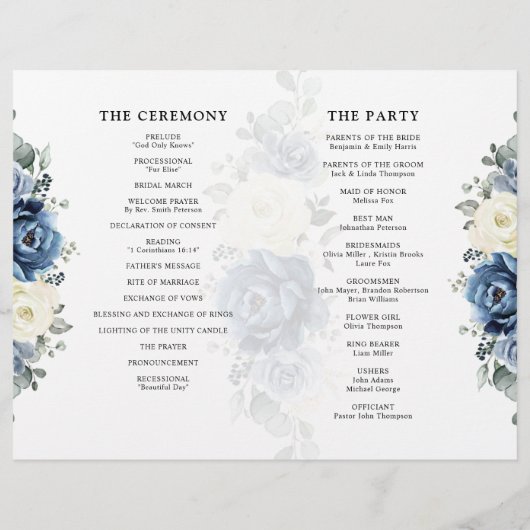 Dusty Blue Navy Champagne Ivory Wedding Programme (Achterkant)