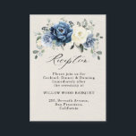 Dusty Blue Navy Champagne Ivory Wedding Reception Informatiekaartje<br><div class="desc">De blauwe,  droge bruine bruinktbruidskaart met elegante bouquet van blauw van de marine,  royal blue,  white,  gold,  champagne iory,  zwart roos,  ranunculus flower buds,  groene eucalyptusbladeren en elegante waterverf boquet. Neem contact met mij op voor hulp bij aanpassingen of als u een ander product nodig hebt met dit ontwerp.</div>