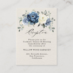 Dusty Blue Navy Champagne Ivory Wedding Reception Informatiekaartje
