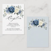 Dusty Blue Navy Champagne Ivory Wedding Reception Informatiekaartje (Voorkant / Achterkant)