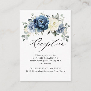 Dusty Blue Navy Champagne Ivory Wedding Reception Informatiekaartje