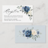 Dusty Blue Navy Champagne Ivory Wedding Reception Informatiekaartje (Voorkant / Achterkant)