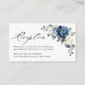 Dusty Blue Navy Champagne Ivory Wedding Reception Informatiekaartje (Voorkant)