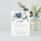 Dusty Blue Navy Champagne Ivory Wedding RSVP Postc Briefkaart (Staand voorkant)