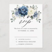 Dusty Blue Navy Champagne Ivory Wedding RSVP Postc Briefkaart (Voorkant)