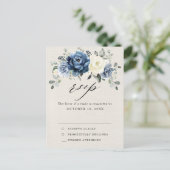 Dusty Blue Navy Champagne Ivory Wedding RSVP Postc Briefkaart (Staand voorkant)
