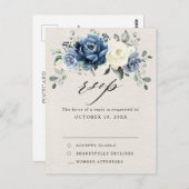 Dusty Blue Navy Champagne Ivory Wedding RSVP Postc Briefkaart (Voorkant / Achterkant)