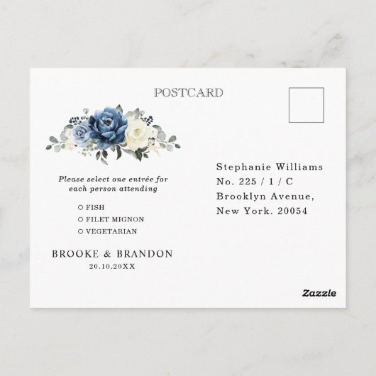 Dusty Blue Navy Champagne Ivory Wedding RSVP Postc Briefkaart (Achterkant)
