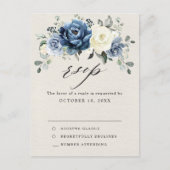 Dusty Blue Navy Champagne Ivory Wedding RSVP Postc Briefkaart (Voorkant)