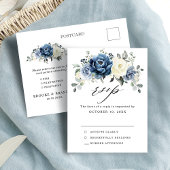 Dusty Blue Navy Champagne Ivory Wedding RSVP Postc Briefkaart