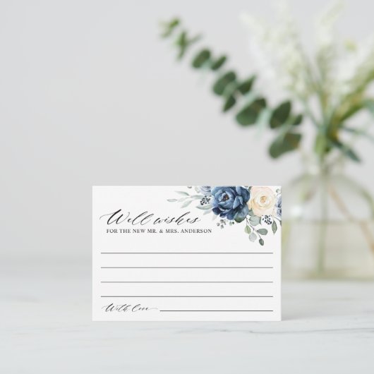 Dusty Blue Navy Champagne Ivory Wishing well Enclo Informatiekaartje (Staand voorkant)