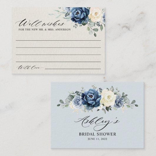 Dusty Blue Navy Champagne Ivory Wishing well Enclo Informatiekaartje (Voorkant / Achterkant)