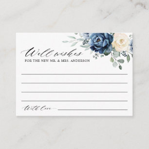Dusty Blue Navy Champagne Ivory Wishing well Informatiekaartje