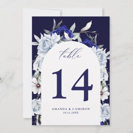 Dusty Blue Navy Floral Arch Table Number (Achterkant)