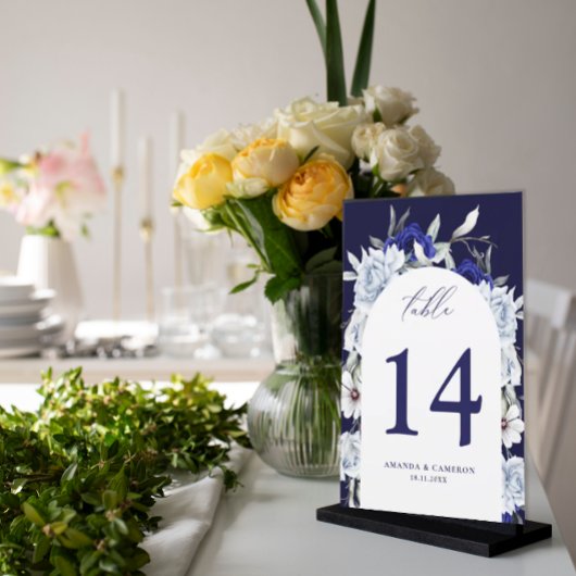 Dusty Blue Navy Floral Arch Table Number