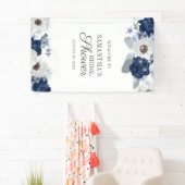 Dusty Blue Navy Floral Bloom Vrijgezellenfeest Spandoek (Insitu)
