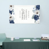 Dusty Blue Navy Floral Bloom Vrijgezellenfeest Spandoek (Beurs)