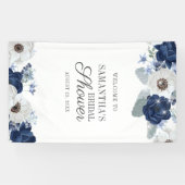 Dusty Blue Navy Floral Bloom Vrijgezellenfeest Spandoek (Horizontaal)