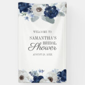 Dusty Blue Navy Floral Bloom Vrijgezellenfeest Spandoek (Verticaal)