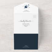 Dusty Blue Navy Floral Boho Botanical Wedding RSVP All In One Uitnodiging (Buitenkant)