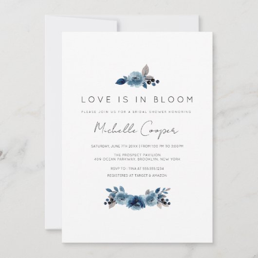 Dusty Blue Navy Floral Bridal Shower Kaart (Voorkant)