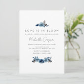 Dusty Blue Navy Floral Bridal Shower Kaart (Staand voorkant)