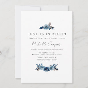 Dusty Blue Navy Floral Bridal Shower Kaart