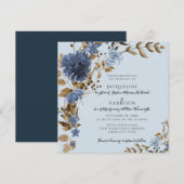Dusty Blue Navy Floral Earth Tone Groen Bruiloft Kaart (Voorkant / Achterkant)